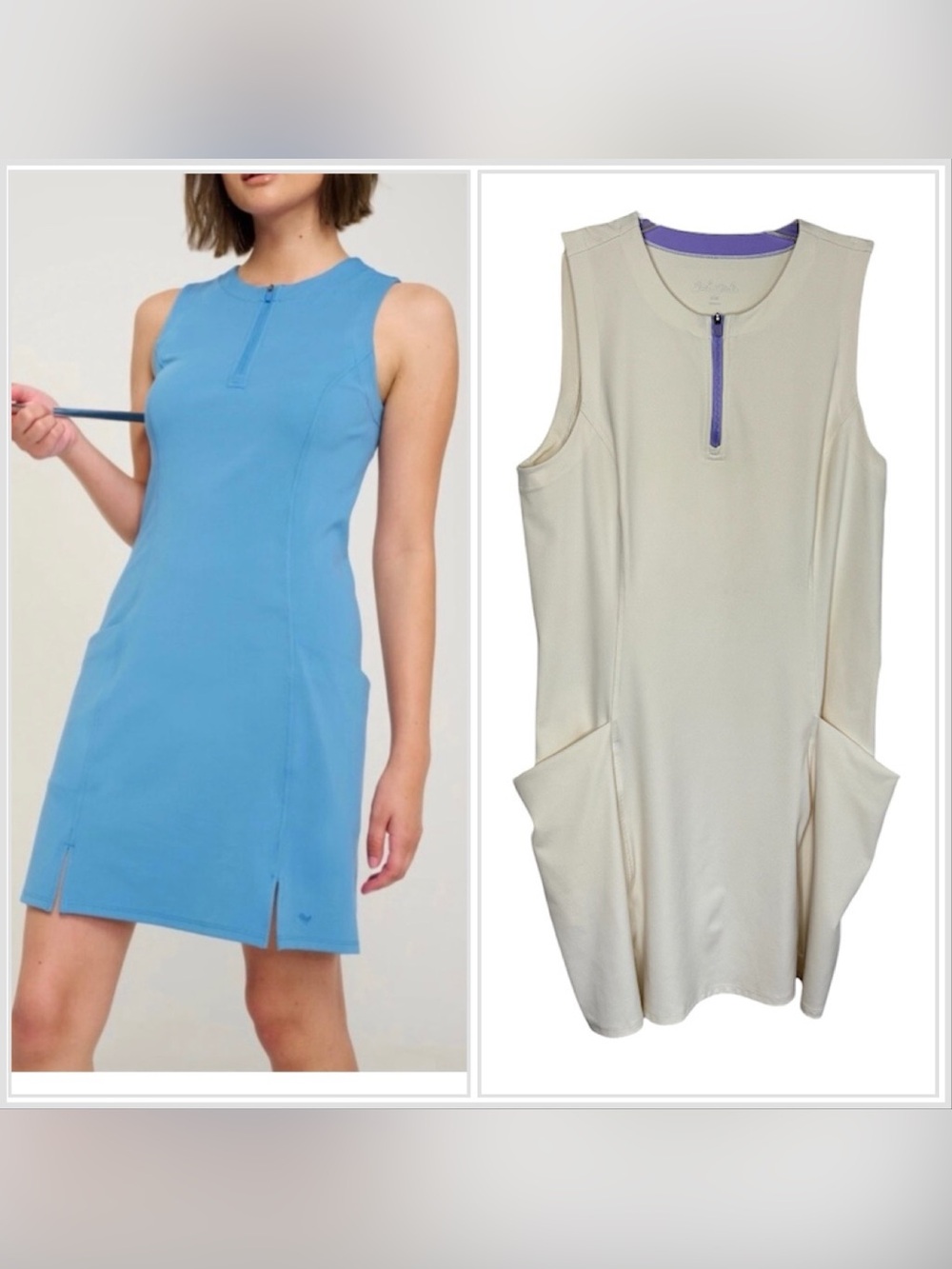 Bad Birdie Sleeveless 1/4-Zip Hybrid Tennis Dress Cream/Purple Size L